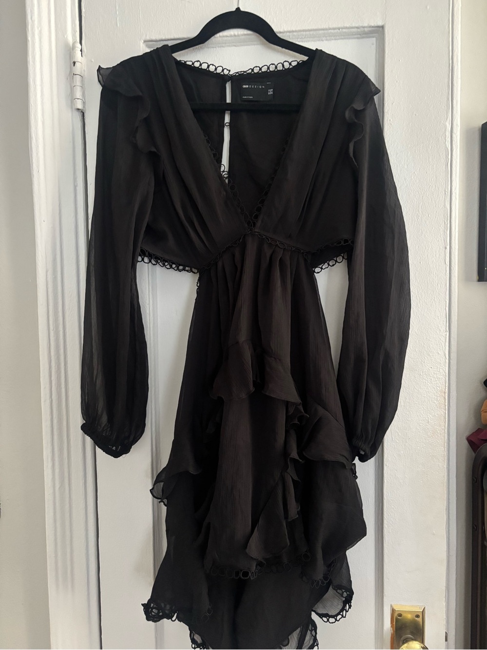 ASOS Black Long-Sleeve High-Low Ruffle Dress